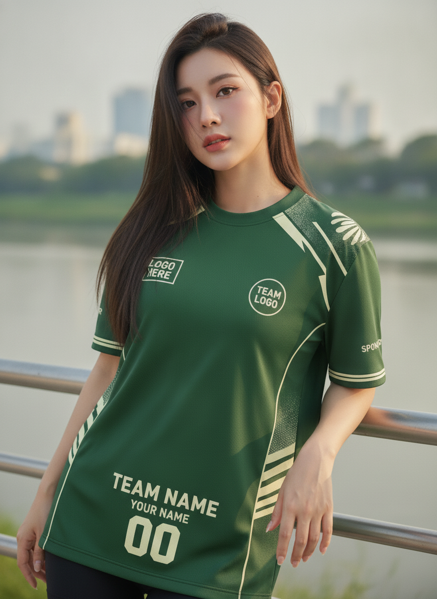 เสื้อวิ่งทีม เขียวขี้ม้าตัดครีม มินิมอลสปอร์ต สั่งทำใส่ชื่อ มุมที่ 2 เสื้อวิ่งทีม เขียวขี้ม้าตัดครีม มินิมอลสปอร์ต สั่งทำใส่ชื่อ มุมที่ 2