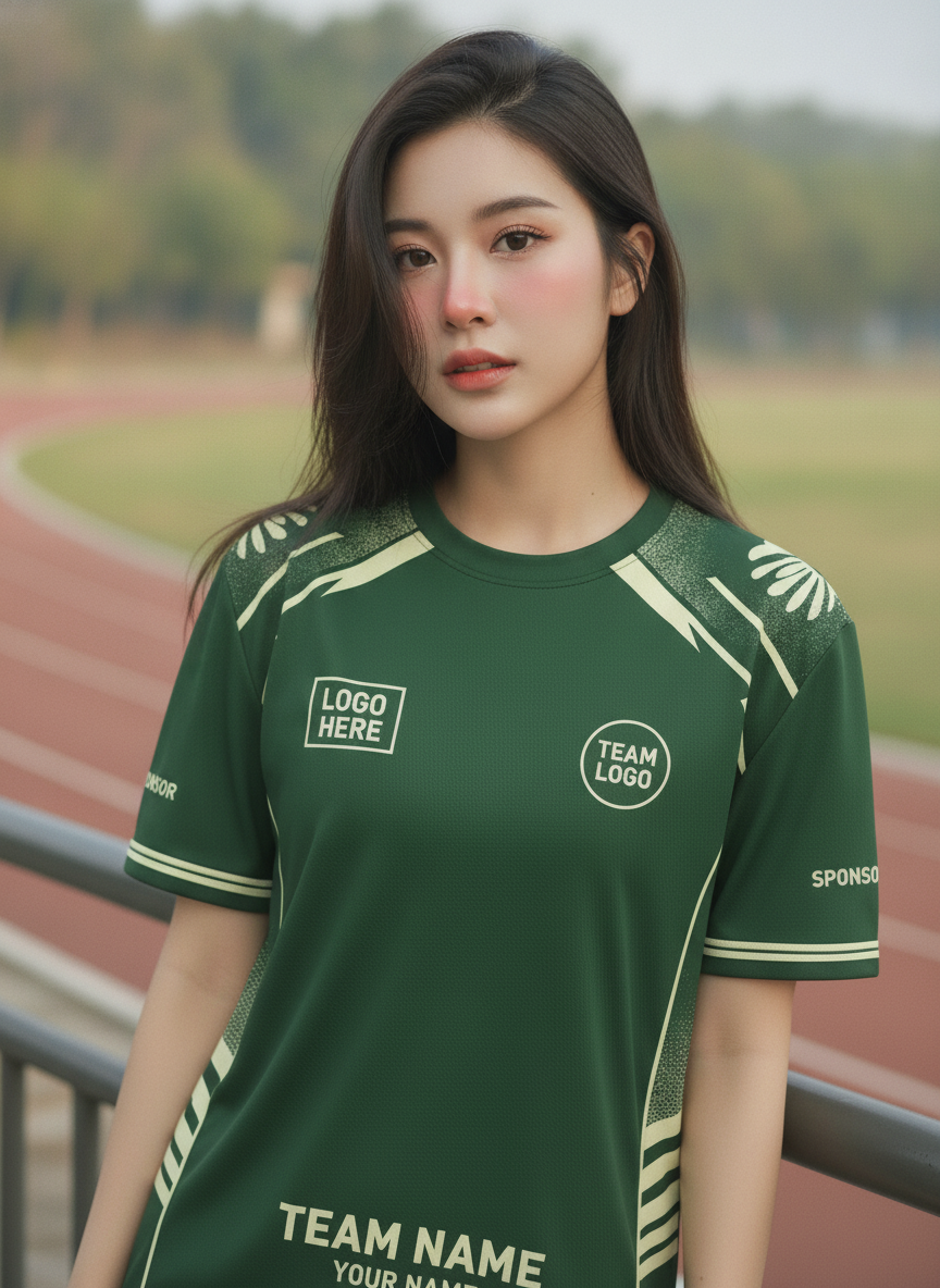 นางแบบใส่เสื้อวิ่งทีมเขียวขี้ม้าตัดครีม มินิมอลสปอร์ต ริมลู่วิ่ง สั่งทำใส่ชื่อ นางแบบใส่เสื้อวิ่งทีมเขียวขี้ม้าตัดครีม มินิมอลสปอร์ต ริมลู่วิ่ง สั่งทำใส่ชื่อ