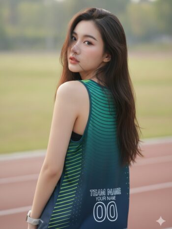 เสื้อวิ่งทีม ไล่เฉดเขียวเทอร์ควอยซ์ มินิมอล สั่งทำ ด้านหลัง