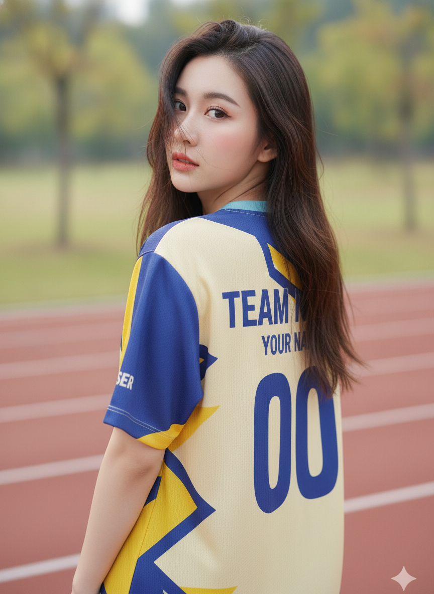 เสื้อวิ่งทีม ลายกราฟิกน้ำเงิน-เหลือง สั่งทำใส่ชื่อ ด้านหลัง เสื้อวิ่งทีม ลายกราฟิกน้ำเงิน-เหลือง สั่งทำใส่ชื่อ ด้านหลัง