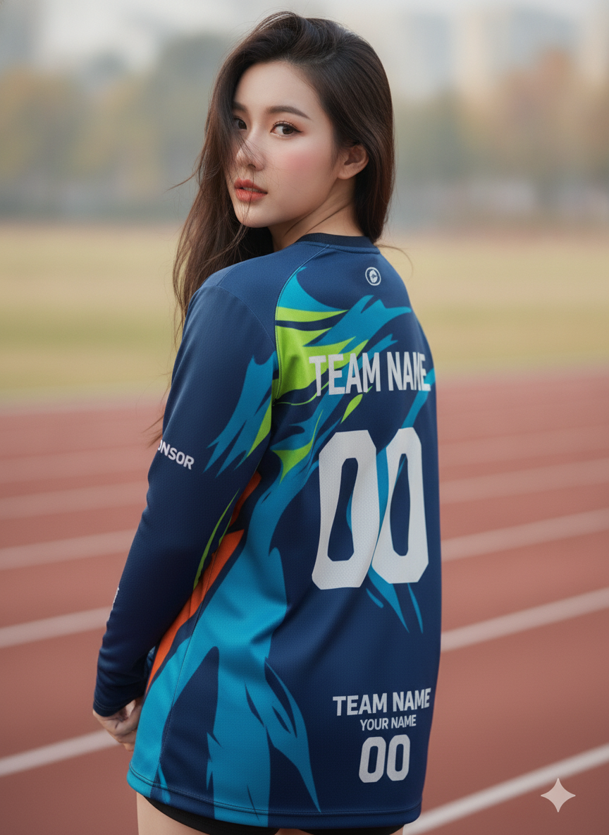 เสื้อวิ่งทีม ลายของเหลวนาวี-ฟ้า-เขียว อีสปอร์ต สั่งทำ ด้านหลัง เสื้อวิ่งทีม ลายของเหลวนาวี-ฟ้า-เขียว อีสปอร์ต สั่งทำ ด้านหลัง