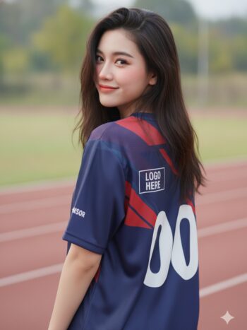 เสื้อวิ่งทีม ลายเรซซิ่งน้ำเงิน-แดง สั่งทำใส่ชื่อ ด้านหลัง