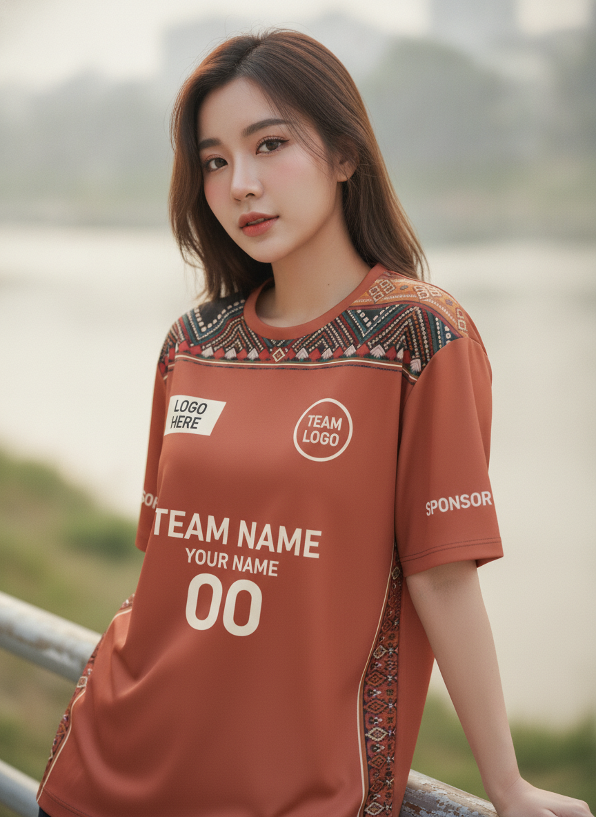เสื้อวิ่งทีม สีอิฐแต่งลายเผ่า มินิมอล สั่งทำใส่ชื่อ มุมที่ 2 เสื้อวิ่งทีม สีอิฐแต่งลายเผ่า มินิมอล สั่งทำใส่ชื่อ มุมที่ 2