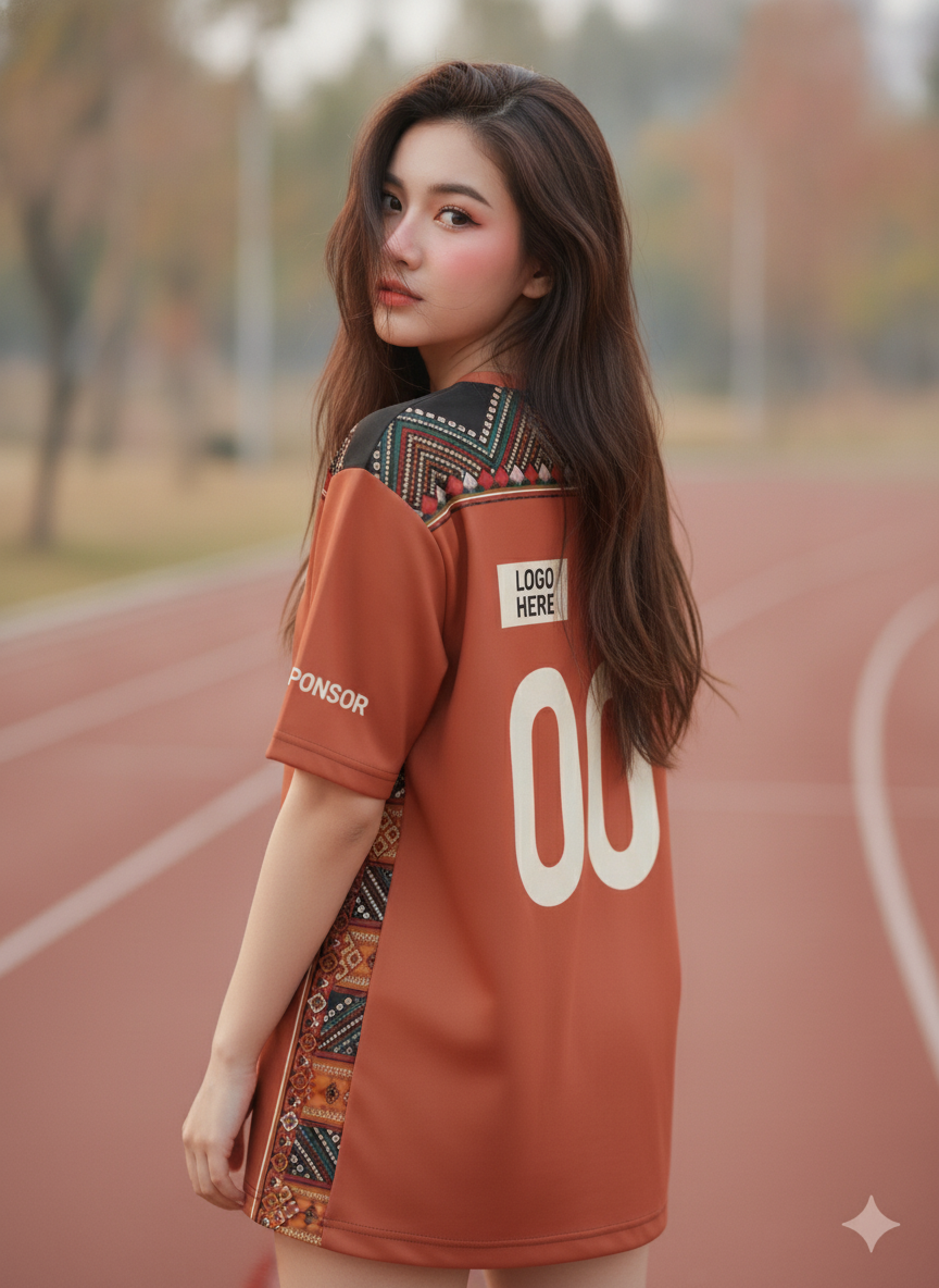 เสื้อวิ่งทีม สีอิฐแต่งลายเผ่า มินิมอล สั่งทำใส่ชื่อ ด้านหลัง เสื้อวิ่งทีม สีอิฐแต่งลายเผ่า มินิมอล สั่งทำใส่ชื่อ ด้านหลัง