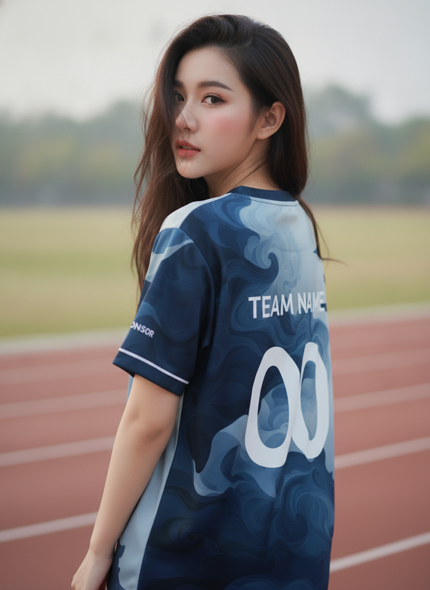 ด้านหลังเสื้อวิ่งทีมลายควันมาร์เบิลโทนกรมท่า พื้นที่ใส่ชื่อทีมและเบอร์ ด้านหลังเสื้อวิ่งทีมลายควันมาร์เบิลโทนกรมท่า พื้นที่ใส่ชื่อทีมและเบอร์
