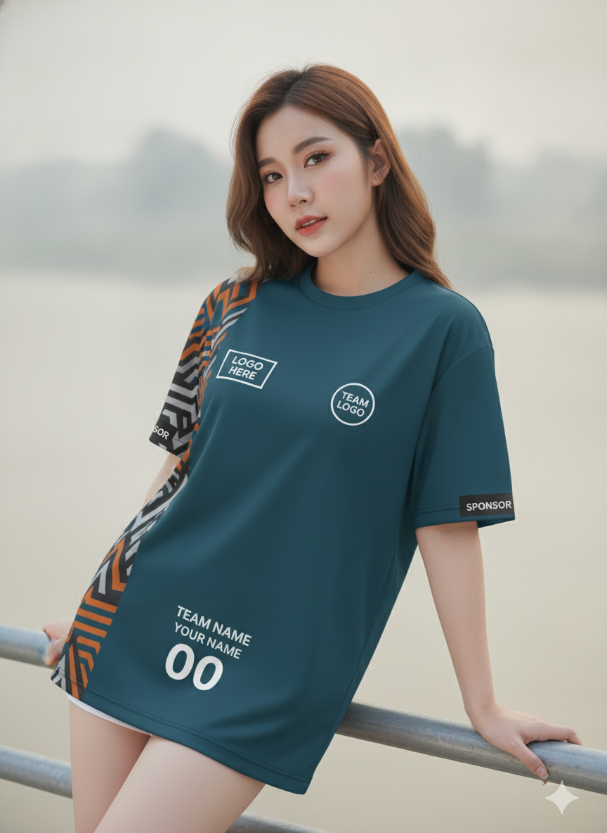 เสื้อวิ่งทีม เขียวเข้มลายเขาวงกตส้ม มินิมอล สั่งทำ มุมที่ 2 เสื้อวิ่งทีม เขียวเข้มลายเขาวงกตส้ม มินิมอล สั่งทำ มุมที่ 2