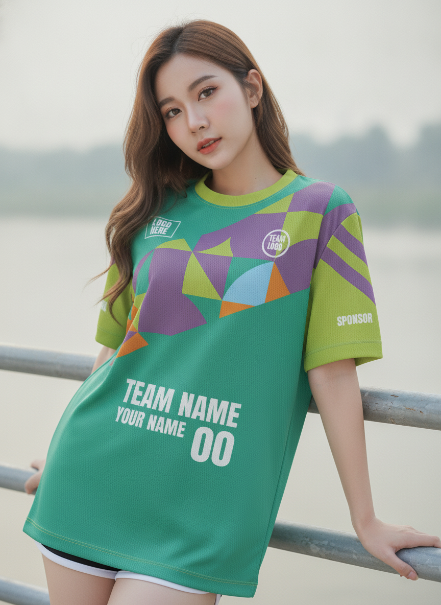 เสื้อวิ่งทีม เขียวมรกตลายเรขาคณิต มินิมอล สั่งทำ มุมที่ 2 เสื้อวิ่งทีม เขียวมรกตลายเรขาคณิต มินิมอล สั่งทำ มุมที่ 2