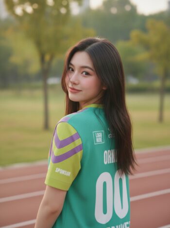 เสื้อวิ่งทีม เขียวมรกตลายเรขาคณิต มินิมอล สั่งทำ ด้านหลัง