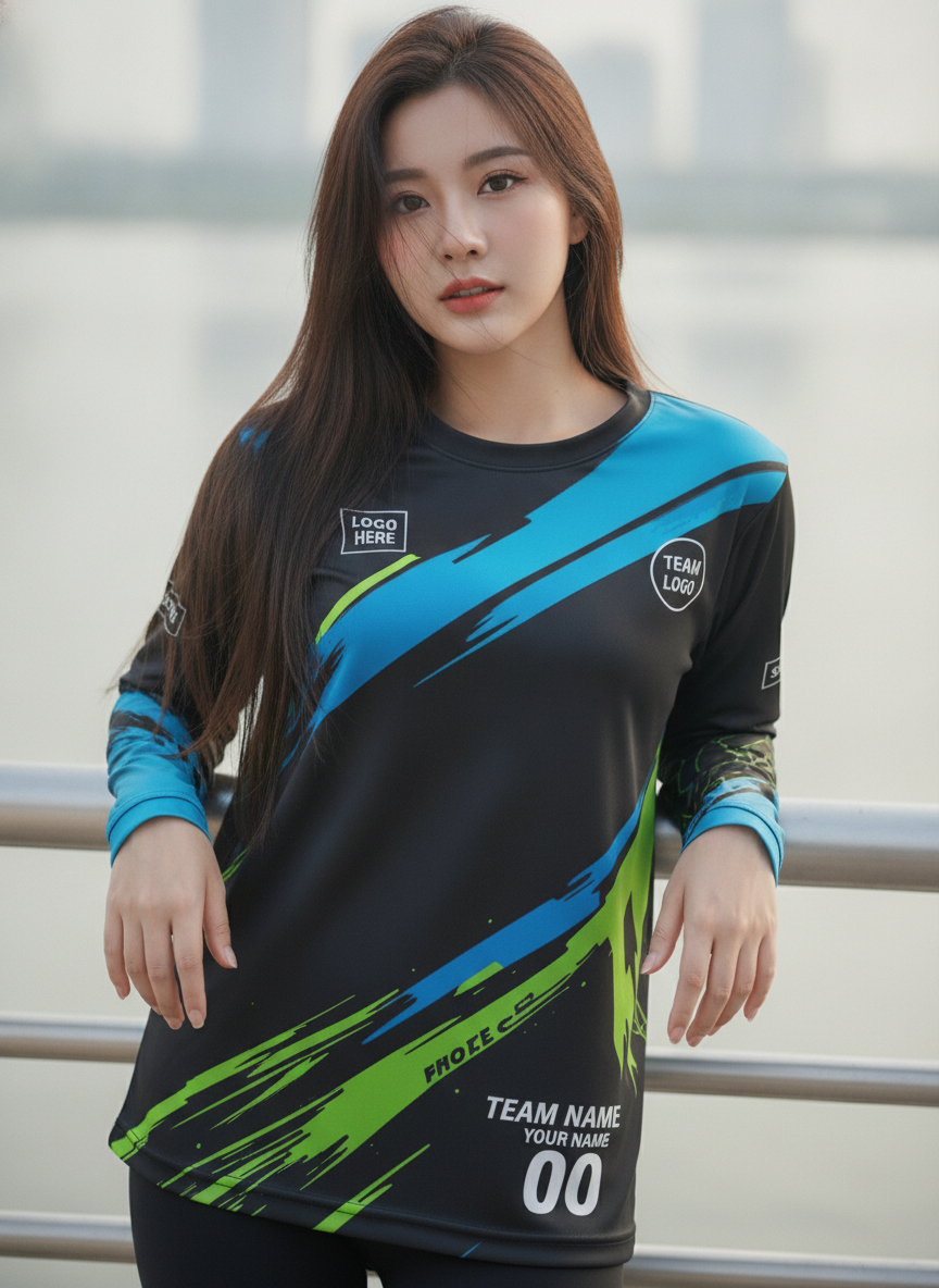เสื้อวิ่งทีม ลายแปรงฟ้า-เขียวบนดำ สปอร์ต สั่งทำ มุมที่ 2 เสื้อวิ่งทีม ลายแปรงฟ้า-เขียวบนดำ สปอร์ต สั่งทำ มุมที่ 2