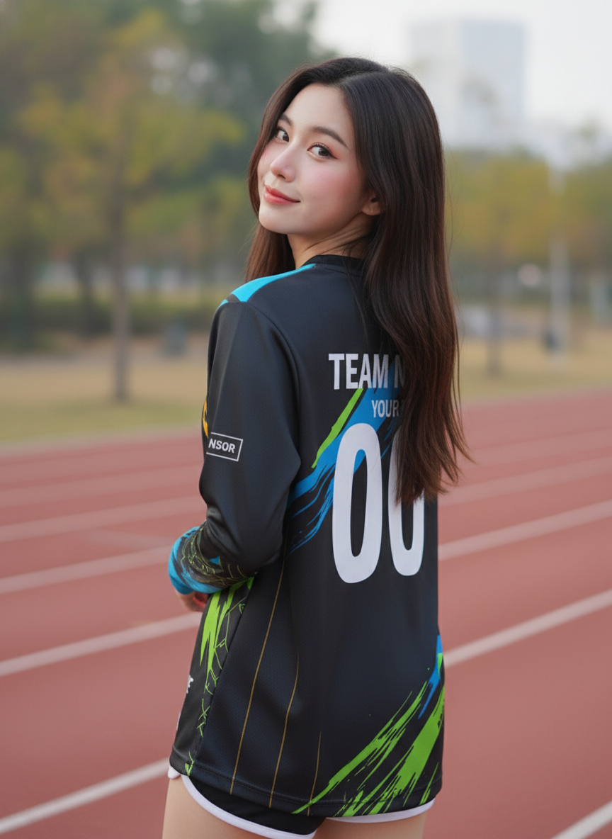 เสื้อวิ่งทีม ลายแปรงฟ้า-เขียวบนดำ สปอร์ต สั่งทำ ด้านหลัง เสื้อวิ่งทีม ลายแปรงฟ้า-เขียวบนดำ สปอร์ต สั่งทำ ด้านหลัง