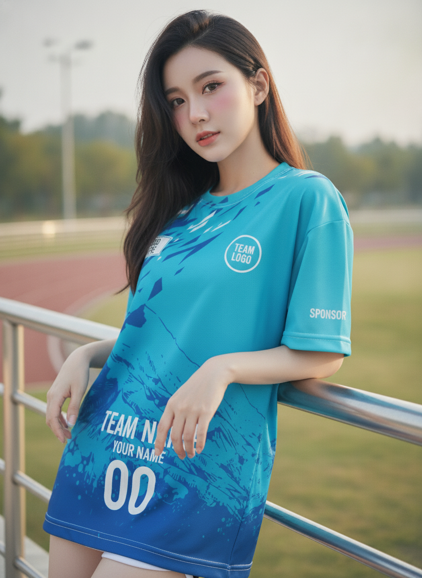 นางแบบใส่เสื้อวิ่งทีม ไล่เฉดฟ้าลายภูเขา-ชาร์ด สั่งทำใส่ชื่อ ริมลู่วิ่ง สั่งทำใส่ชื่อทีม