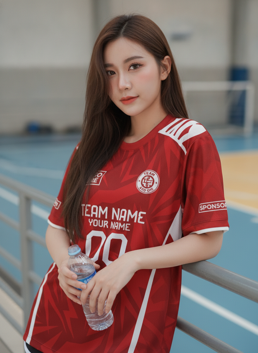 เสื้อกีฬาสีแดง ลายกราฟิกเฉียบ แดง-ขาว สั่งทำใส่ชื่อ มุมที่ 2 เสื้อกีฬาสีแดง ลายกราฟิกเฉียบ แดง-ขาว สั่งทำใส่ชื่อ มุมที่ 2
