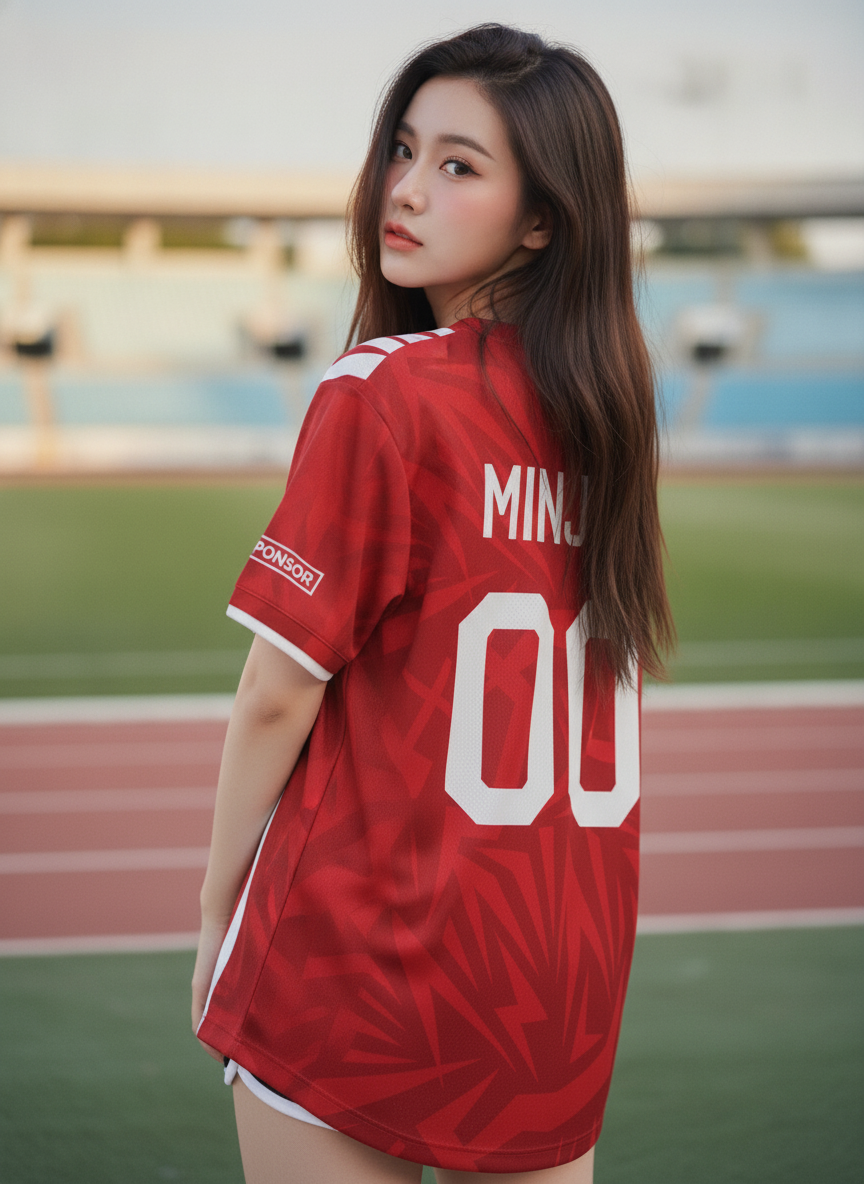 เสื้อกีฬาสีแดง ลายกราฟิกเฉียบ แดง-ขาว สั่งทำใส่ชื่อ ด้านหลัง เสื้อกีฬาสีแดง ลายกราฟิกเฉียบ แดง-ขาว สั่งทำใส่ชื่อ ด้านหลัง