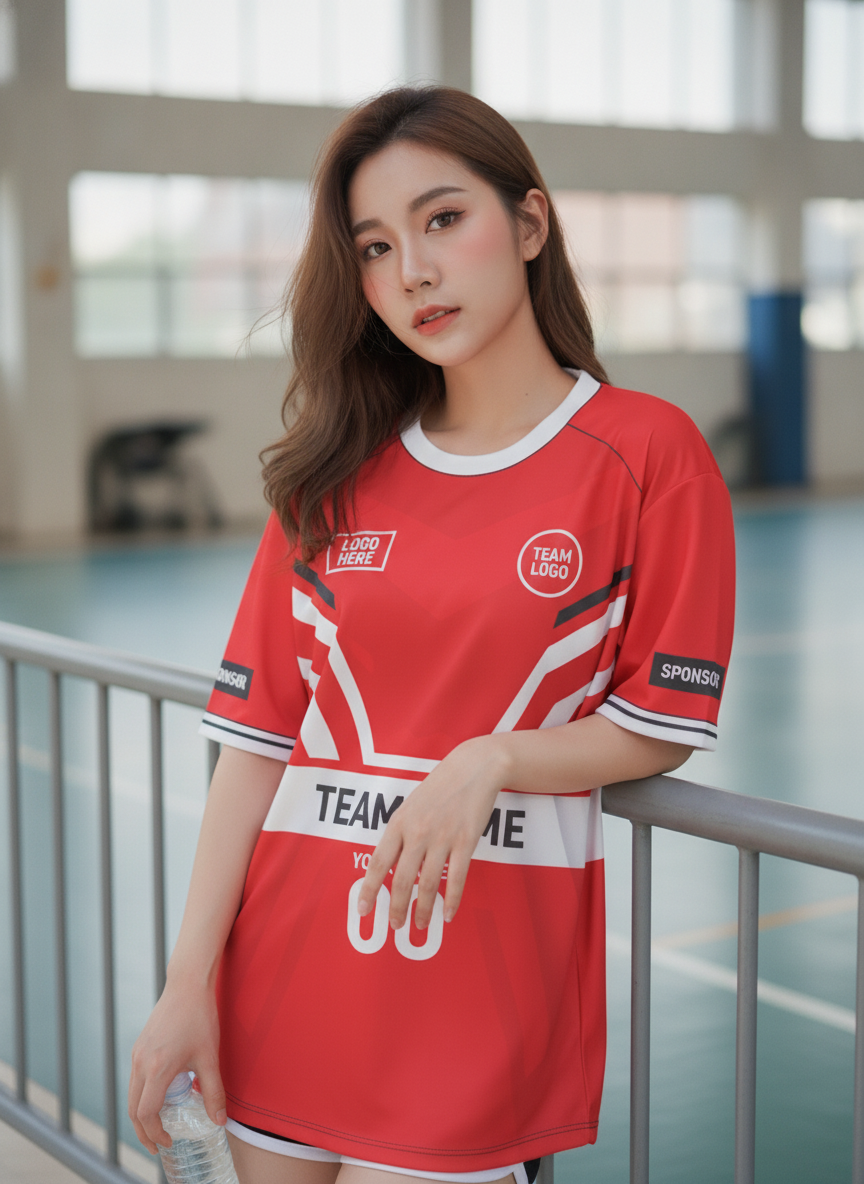 เสื้อกีฬาสีแดง ลายซิกแซก แดง-ขาว-ดำ สั่งทำใส่ชื่อ มุมที่ 2 เสื้อกีฬาสีแดง ลายซิกแซก แดง-ขาว-ดำ สั่งทำใส่ชื่อ มุมที่ 2