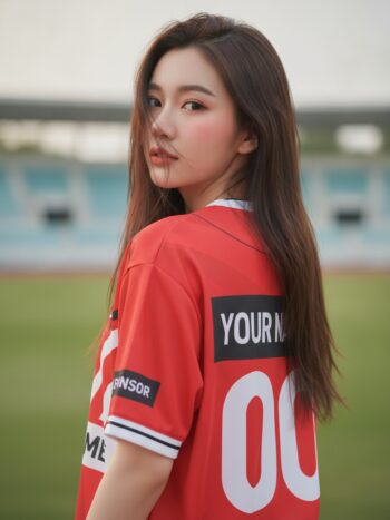 เสื้อกีฬาสีแดง ลายซิกแซก แดง-ขาว-ดำ สั่งทำใส่ชื่อ ด้านหลัง