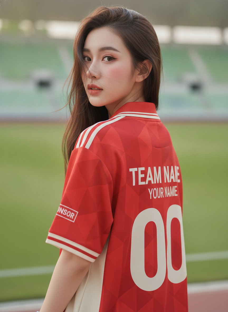 เสื้อกีฬาสีแดง ทรงคลาสสิกแถบครีม เรโทร สั่งทำ ด้านหลัง เสื้อกีฬาสีแดง ทรงคลาสสิกแถบครีม เรโทร สั่งทำ ด้านหลัง