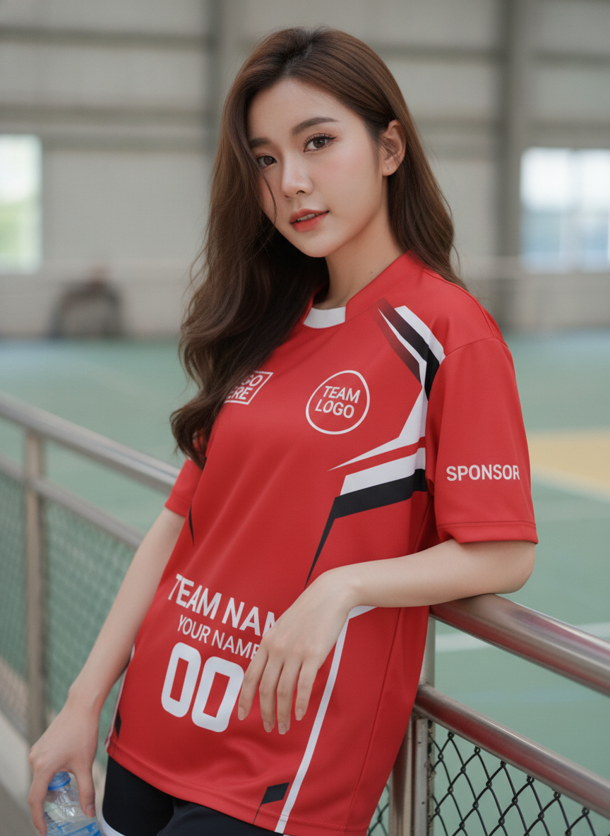 เสื้อกีฬาสีแดงเลือดหมู ลายต้นสนสไปก์ ครีม สั่งทำ มุมที่ 2 เสื้อกีฬาสีแดงเลือดหมู ลายต้นสนสไปก์ ครีม สั่งทำ มุมที่ 2