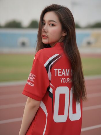เสื้อกีฬาสีแดงเลือดหมู ลายต้นสนสไปก์ ครีม สั่งทำ ด้านหลัง