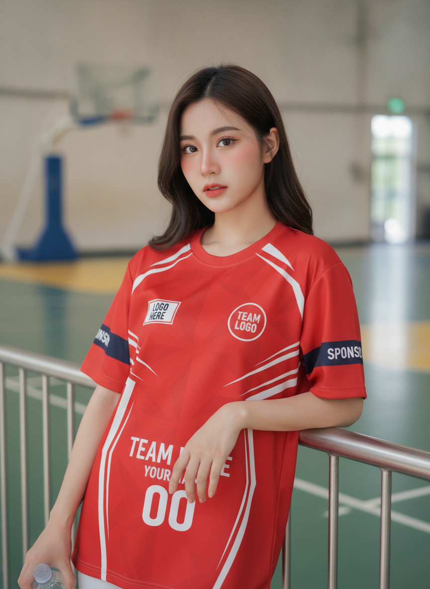 เสื้อกีฬาสีแดง ลายเชฟรอนใหญ่ แดง-ขาว-ดำ สั่งทำ มุมที่ 2 เสื้อกีฬาสีแดง ลายเชฟรอนใหญ่ แดง-ขาว-ดำ สั่งทำ มุมที่ 2