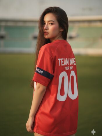 เสื้อกีฬาสีแดง ลายเชฟรอนใหญ่ แดง-ขาว-ดำ สั่งทำ ด้านหลัง