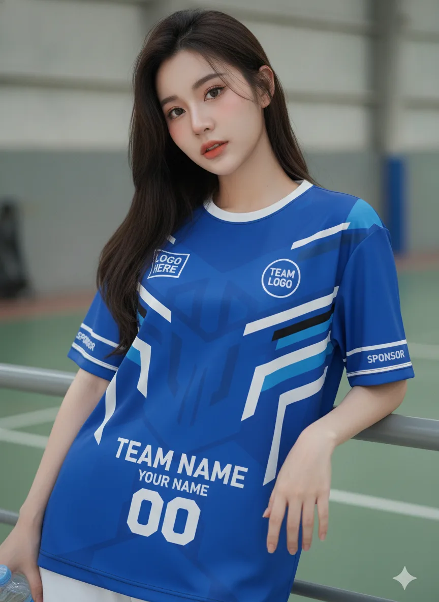 เสื้อกีฬาสีน้ำเงิน ลายลูกศรเสื้อแข่ง สั่งทำ มุมที่ 2 เสื้อกีฬาสีน้ำเงิน ลายลูกศรเสื้อแข่ง สั่งทำ มุมที่ 2