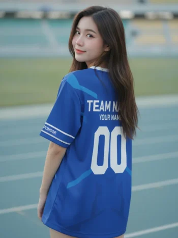 เสื้อกีฬาสีน้ำเงิน ลายลูกศรเสื้อแข่ง สั่งทำ ด้านหลัง