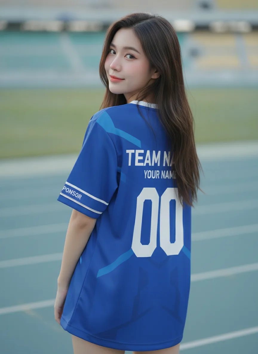 เสื้อกีฬาสีน้ำเงิน ลายลูกศรเสื้อแข่ง สั่งทำ ด้านหลัง เสื้อกีฬาสีน้ำเงิน ลายลูกศรเสื้อแข่ง สั่งทำ ด้านหลัง