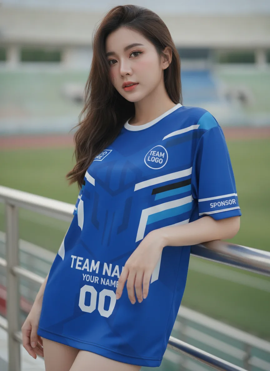 เสื้อกีฬาสีน้ำเงิน ลายลูกศรเสื้อแข่ง จาก Jabez เสื้อกีฬาสีน้ำเงิน ลายลูกศรเสื้อแข่ง จาก Jabez