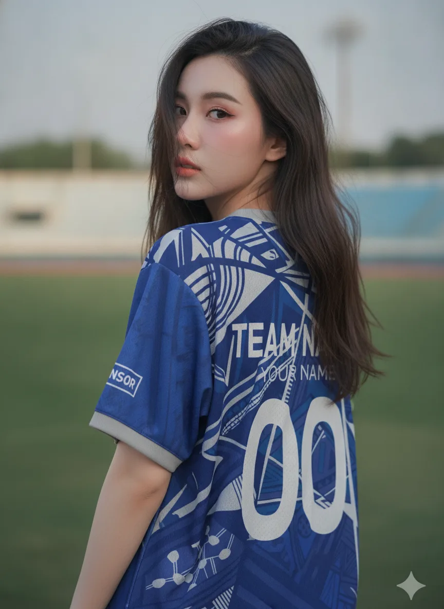เสื้อกีฬาสีน้ำเงิน ลายแอซเท็กเรขา เท่ สั่งทำ ด้านหลัง เสื้อกีฬาสีน้ำเงิน ลายแอซเท็กเรขา เท่ สั่งทำ ด้านหลัง