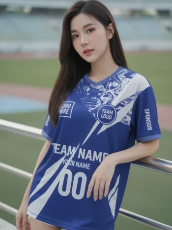 เสื้อกีฬาสีน้ำเงิน ลายสายฟ้าขาว จาก Jabez
