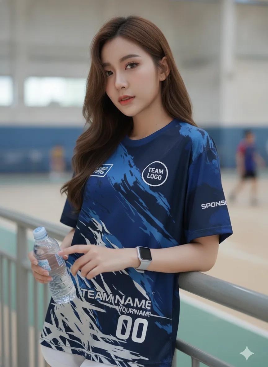 เสื้อกีฬาสีน้ำเงิน ลายคาโม่ พรางน้ำเงิน สั่งทำ มุมที่ 2 เสื้อกีฬาสีน้ำเงิน ลายคาโม่ พรางน้ำเงิน สั่งทำ มุมที่ 2