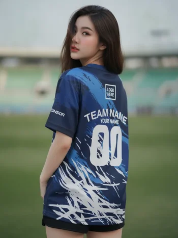 เสื้อกีฬาสีน้ำเงิน ลายคาโม่ พรางน้ำเงิน สั่งทำ ด้านหลัง