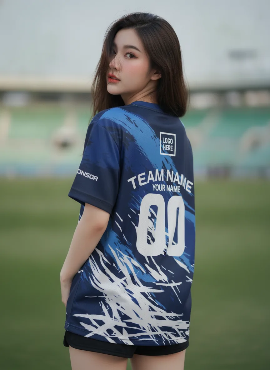 เสื้อกีฬาสีน้ำเงิน ลายคาโม่ พรางน้ำเงิน สั่งทำ ด้านหลัง เสื้อกีฬาสีน้ำเงิน ลายคาโม่ พรางน้ำเงิน สั่งทำ ด้านหลัง