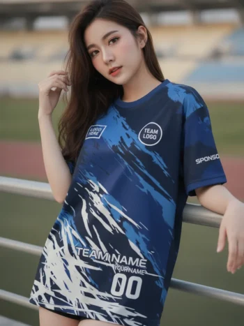 เสื้อกีฬาสีน้ำเงิน ลายคาโม่พรางน้ำเงิน จาก Jabez