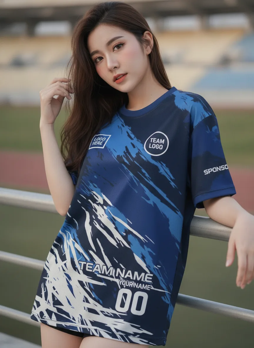 เสื้อกีฬาสีน้ำเงิน ลายคาโม่พรางน้ำเงิน จาก Jabez เสื้อกีฬาสีน้ำเงิน ลายคาโม่พรางน้ำเงิน จาก Jabez