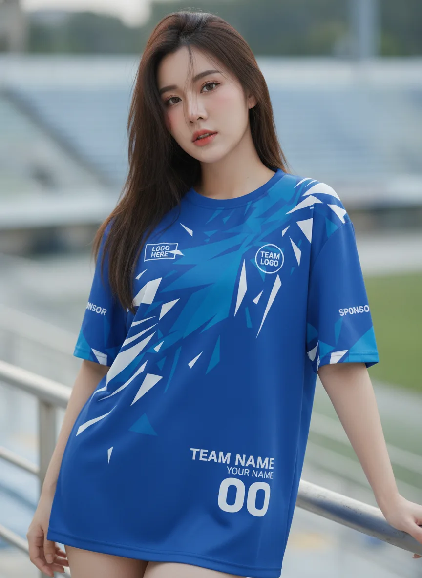 เสื้อกีฬาสีน้ำเงิน ลายคริสตัลแตก จาก Jabez