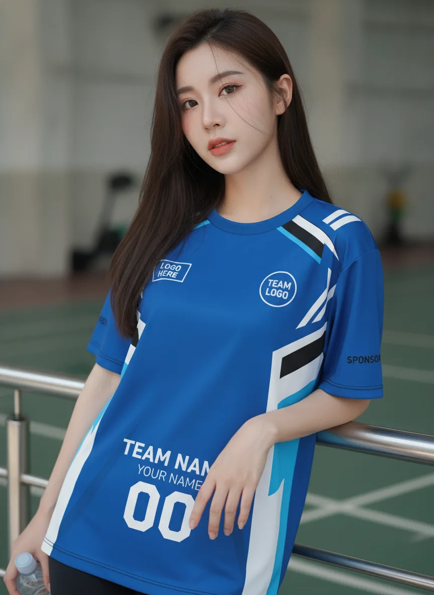 เสื้อกีฬาสีน้ำเงิน ลายเพชรตาราง เท่ สั่งทำ มุมที่ 2 เสื้อกีฬาสีน้ำเงิน ลายเพชรตาราง เท่ สั่งทำ มุมที่ 2