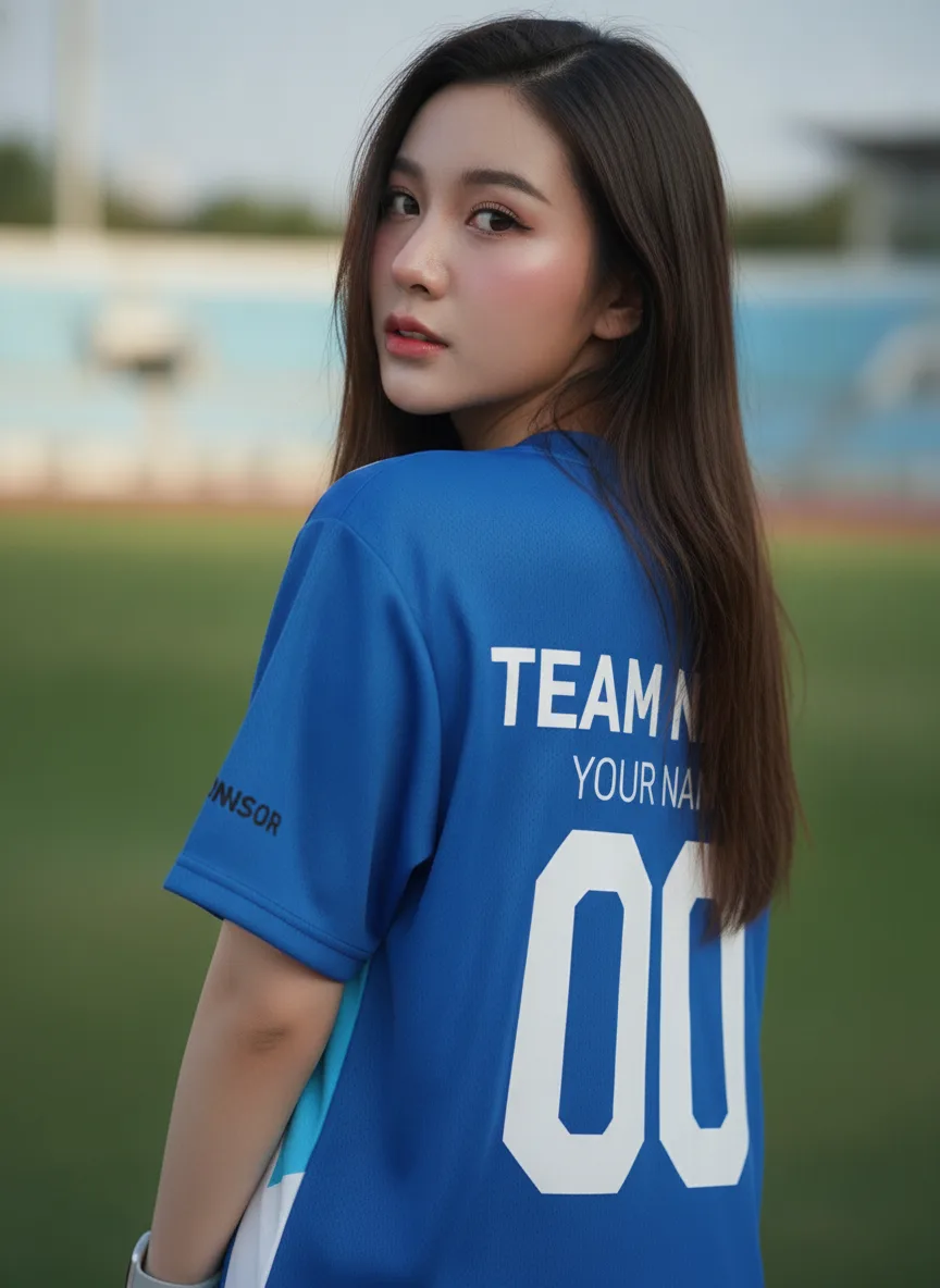 เสื้อกีฬาสีน้ำเงิน ลายเพชรตาราง เท่ สั่งทำ ด้านหลัง เสื้อกีฬาสีน้ำเงิน ลายเพชรตาราง เท่ สั่งทำ ด้านหลัง