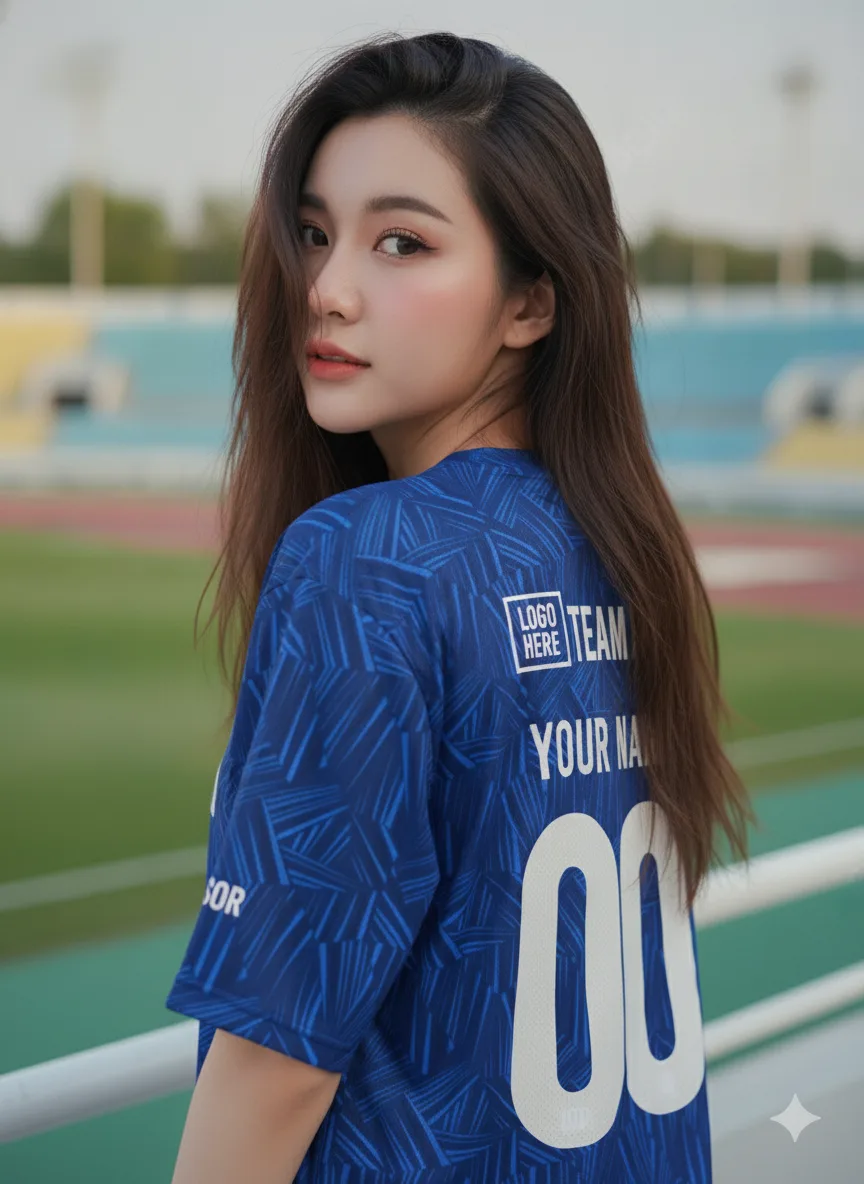 เสื้อกีฬาสีน้ำเงิน ลายขนนก โทนคราม สั่งทำ ด้านหลัง เสื้อกีฬาสีน้ำเงิน ลายขนนก โทนคราม สั่งทำ ด้านหลัง