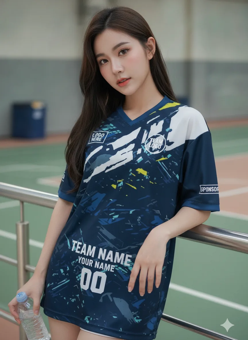 เสื้อกีฬาสีน้ำเงินขาว ลายกรันจ์ ฟ้าตัด สั่งทำ มุมที่ 2 เสื้อกีฬาสีน้ำเงินขาว ลายกรันจ์ ฟ้าตัด สั่งทำ มุมที่ 2