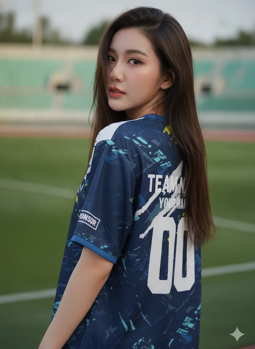 เสื้อกีฬาสีน้ำเงินขาว ลายกรันจ์ ฟ้าตัด สั่งทำ ด้านหลัง เสื้อกีฬาสีน้ำเงินขาว ลายกรันจ์ ฟ้าตัด สั่งทำ ด้านหลัง
