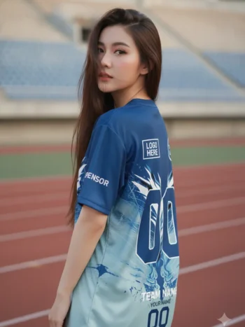 เสื้อกีฬาสีน้ำเงิน ลายปีกน้ำแข็ง คราม สั่งทำ ด้านหลัง
