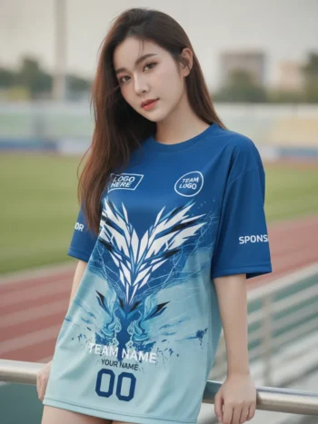 เสื้อกีฬาสีน้ำเงิน ลายปีกน้ำแข็ง จาก Jabez