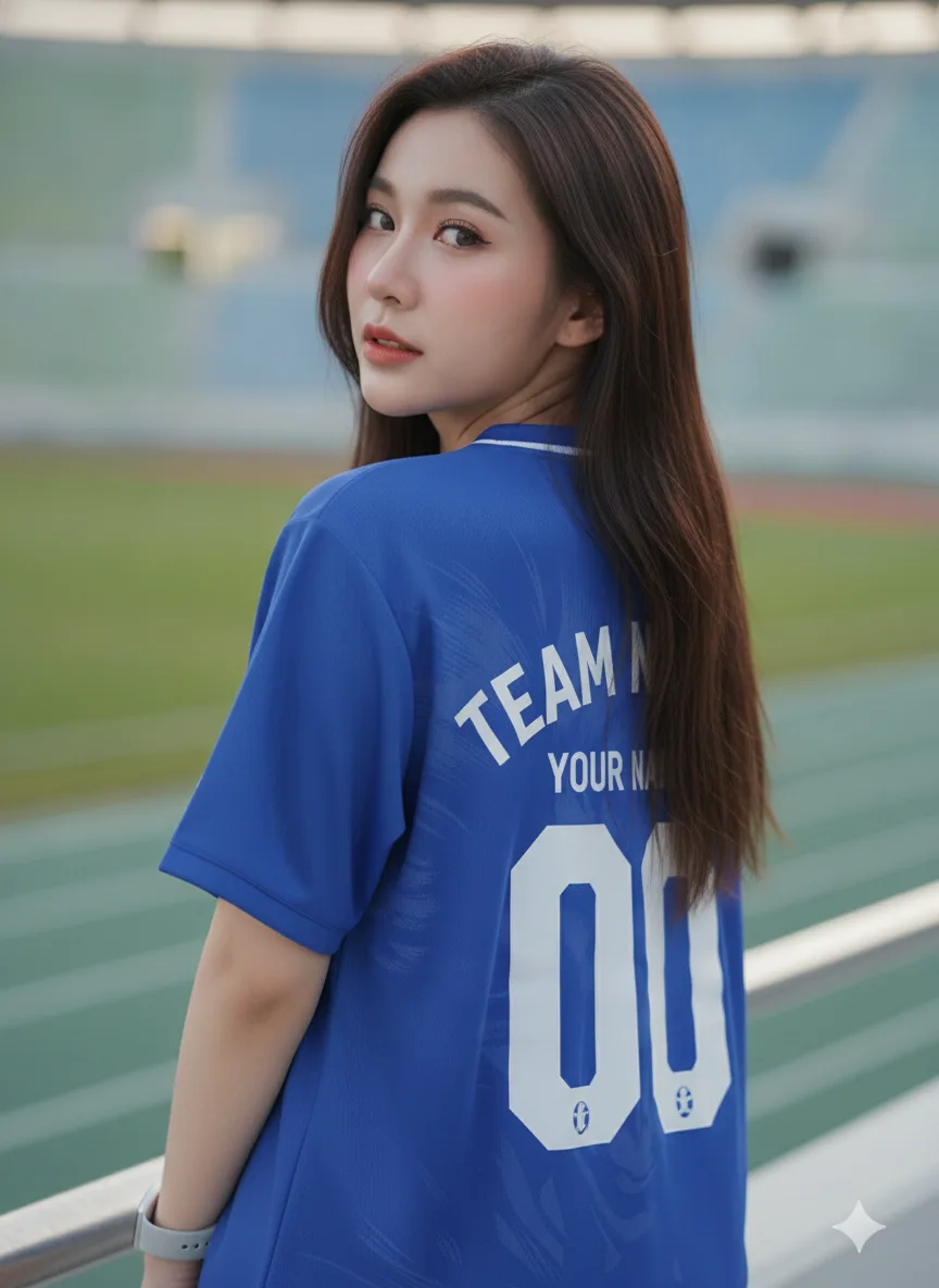เสื้อกีฬาสีน้ำเงิน ลายมัดหมี่ ขาวตัด สั่งทำ ด้านหลัง เสื้อกีฬาสีน้ำเงิน ลายมัดหมี่ ขาวตัด สั่งทำ ด้านหลัง