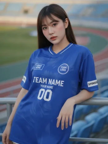 เสื้อกีฬาสีน้ำเงิน ลายมัดหมี่ขาว-ฟ้า จาก Jabez
