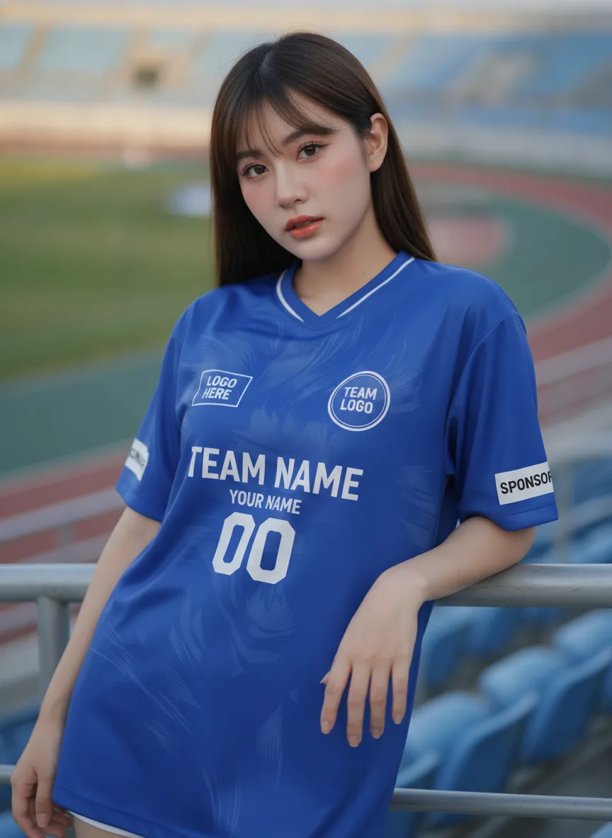 เสื้อกีฬาสีน้ำเงิน ลายมัดหมี่ขาว-ฟ้า จาก Jabez