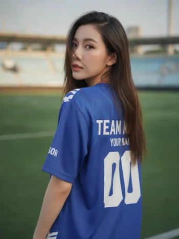 เสื้อกีฬาสีน้ำเงิน ลายเมารีไทรบัล คราม สั่งทำ ด้านหลัง