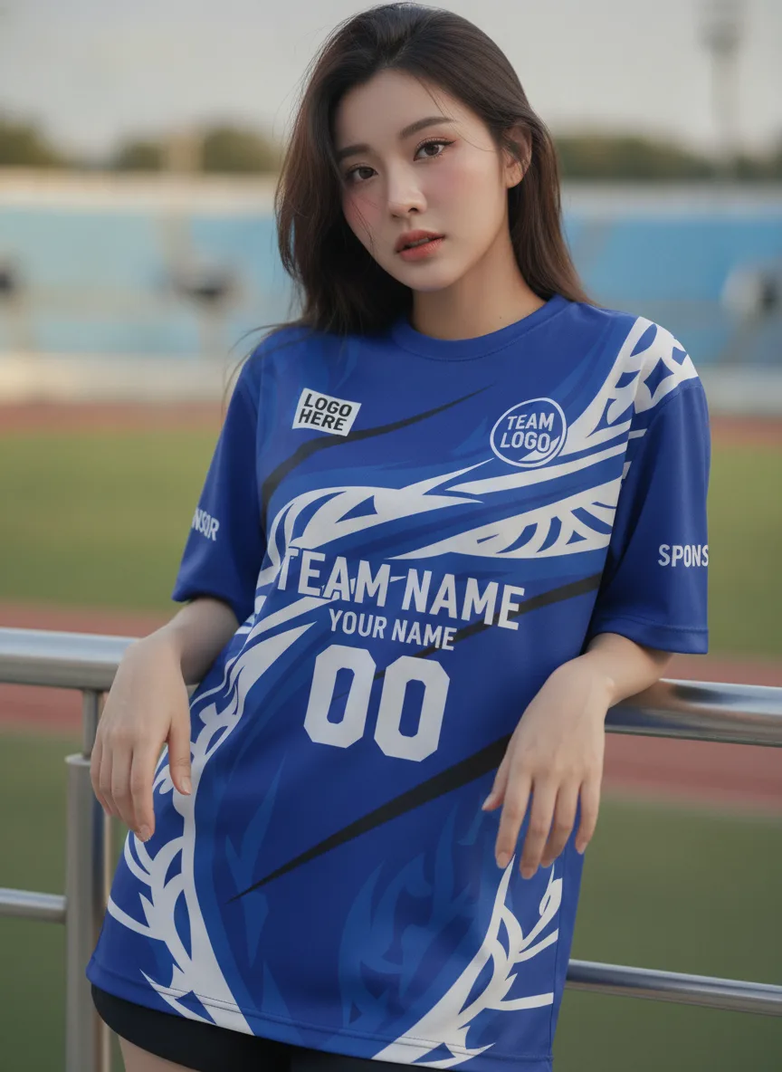 เสื้อกีฬาสีน้ำเงิน ลายเมารีไทรบัล จาก Jabez