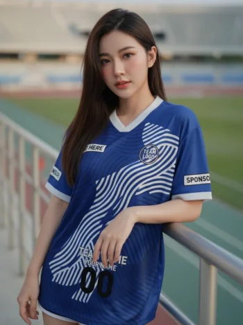 เสื้อกีฬาสีน้ำเงิน ลายเส้นคลื่นออปอาร์ต จาก Jabez