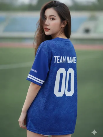 เสื้อกีฬาสีน้ำเงิน ลายคลื่นทะเล โทนเดียว สั่งทำ ด้านหลัง